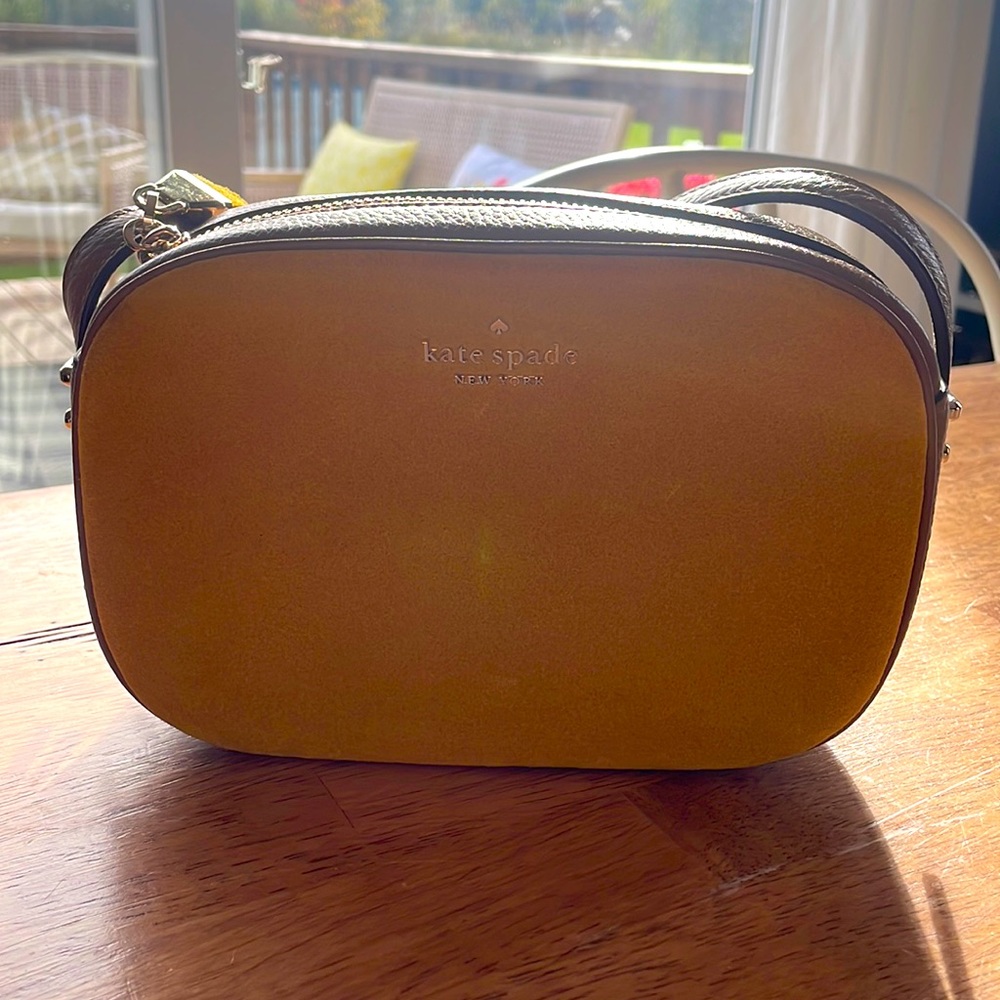 Kate Spade Mustard Suede & Brown Leather Camera Crossbody Bag
